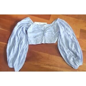Morning Mist Long Sleeve Powder Blue Crop Top Size 14 New